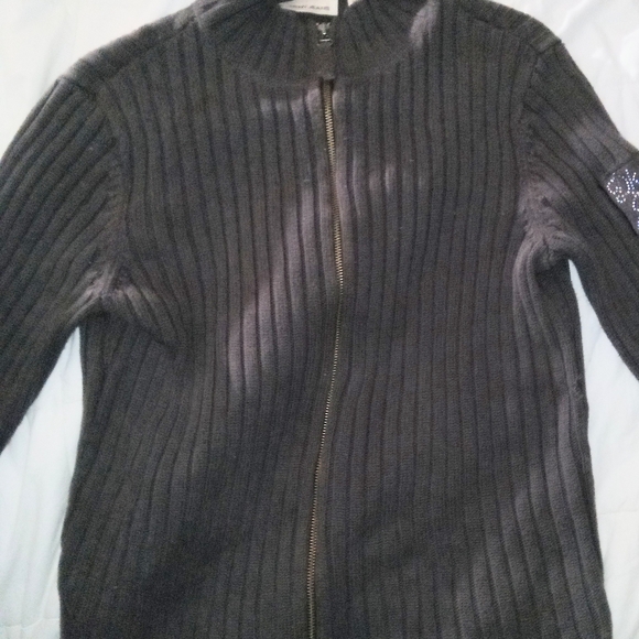 DKNY Charcoal Ribbed Knit Zip-Up - Picture 1 of 3